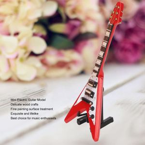 OBJET DÉCORATIF Red Miniature Electric Guitar Replica Wooden Mini 