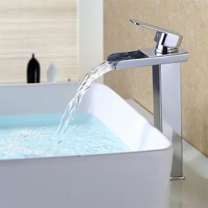 Robinet de salle de bain mono cascade haut pour lavabo finition nickel brossé lavabo lavabo lavabo 