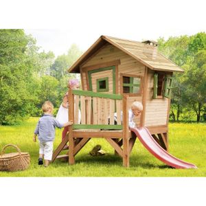 MAISONNETTE EXTÉRIEURE Maisonnette en bois Robin avec toboggan rouge pour enfants | AXI