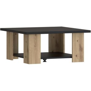 TABLE BASSE Table basse PILVI 2 Plateaux - Style contemporain - Particules mélaminé - Décor Chêne et noir - L 67 x P 67 x H 31 cm