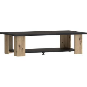 TABLE BASSE Table basse PILVI 2 Plateaux - Style contemporain - Particules mélaminé - Décor Chêne et noir - L 110 x P 60 x H 31 cm