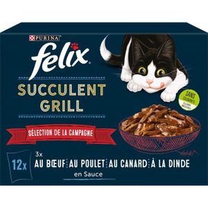 BOITES - PATÉES LOT DE 3 - FELIX - Succulent Grill Cabillaud Sélection de la Campagne Pâtée pour chat - paquet de 12 sachets de 80 g