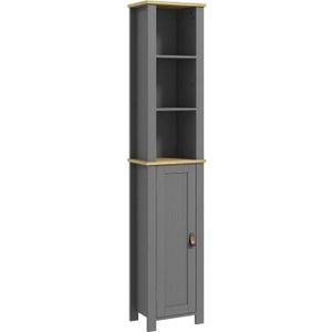 COLONNE - ARMOIRE SDB Meuble colonne rangement de salle de bain sur pied porte 2 étagères 3 niches aspect bois clair gris