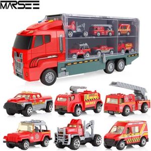 with 6 Pull Back Cars and 6 Alloy Racing Car Large Transform Toy Fire Engine Truck/Police Car/Construction Vehicle/Transport Vehicle 
