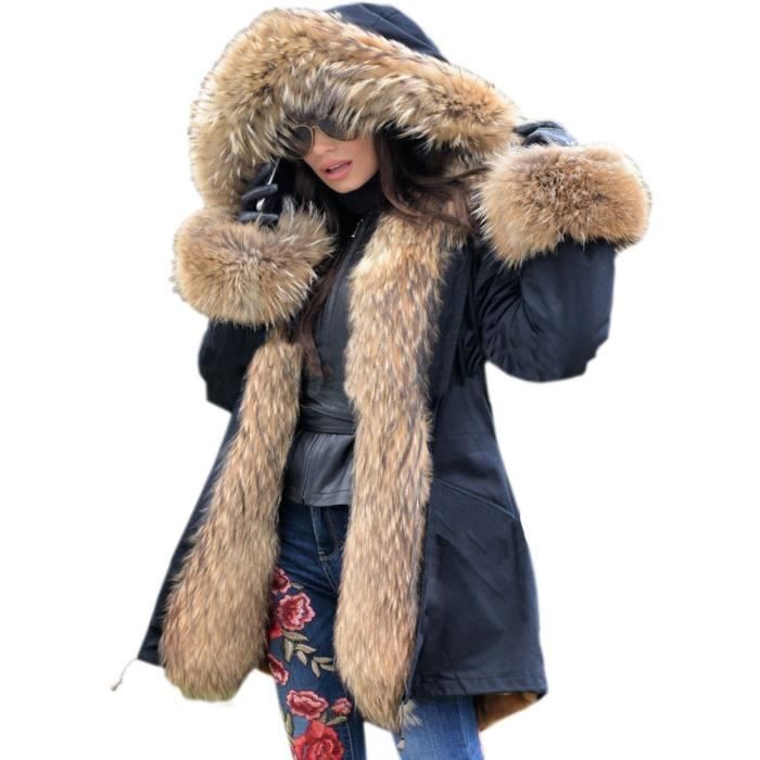 Veste parka d'hiver de femme chaud Vintage noir en fausse fourrure Thicken  Grand Taille Plus manteau à capuchon AEPN3 Taille-34 Noir - Cdiscount  Prêt-à-Porter
