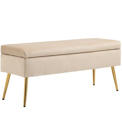 Banc De Lit Avec Rangement HOMCOM 126x48.5x57 Cm - Velours Béige, Accoudoirs Roulés, Compartiment Secret - 10