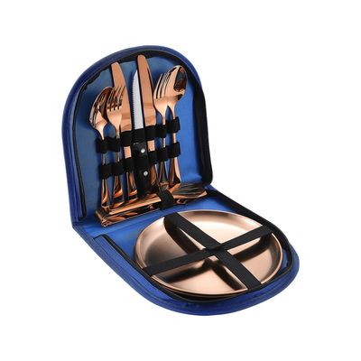 Set De Couverts De Voyage Dorés - Fourchette, Cuillère, Baguettes En Inox - 4 Pièces