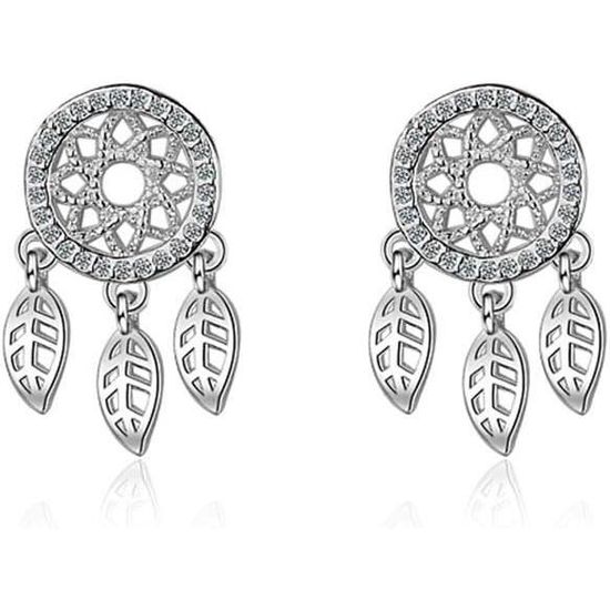 Boucles D'oreilles Pendantes Attrape-rêves - Style Bohème Vintage, Plumes Naturelles