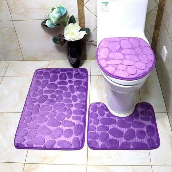 3 Pièces Tapis de Toilette Violet Doux Confortable Flanelle Tapis de Bain