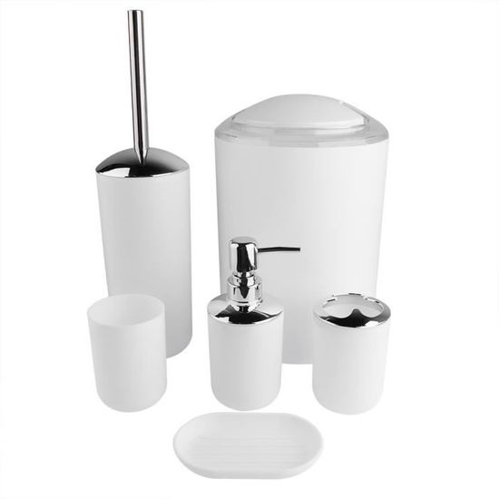 6pcs - set Accessoires de salle de bain Set Porte-brosse à dents, poubelle, distributeur de savon (blanc)