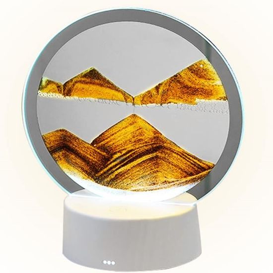 Peinture De Sable Qui Coule, 3D Cadre Sable Mouvant, Art Sable Image Dynamique Cadre Verre Rond Lampe De Table Cadre Peinture De Sable Fluide 7 Modes Eclairage Pour Cadeaux De Noel Anniversaire