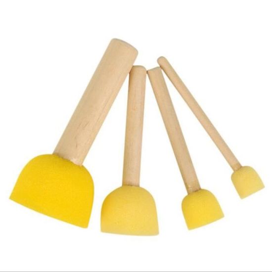 Set De 35 Pinceaux éponge Manche Bois - Tampons Ronds Et Fleurs, Pour Peinture, Artisanat, Activités Enfants - 3