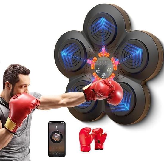 Machine De Boxe Musicale Murale Électronique – Bluetooth, LED Intelligent, Gants Inclus, Réglable Hauteur, Fitness & Soulagement Stress