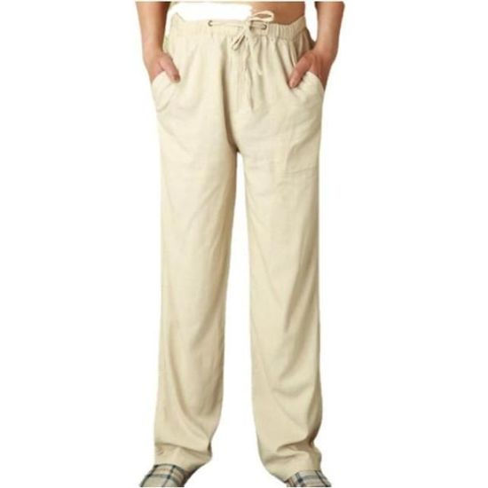 Pantalon Hommes Mode Coton Lin Grande Taille Decontracte elastique