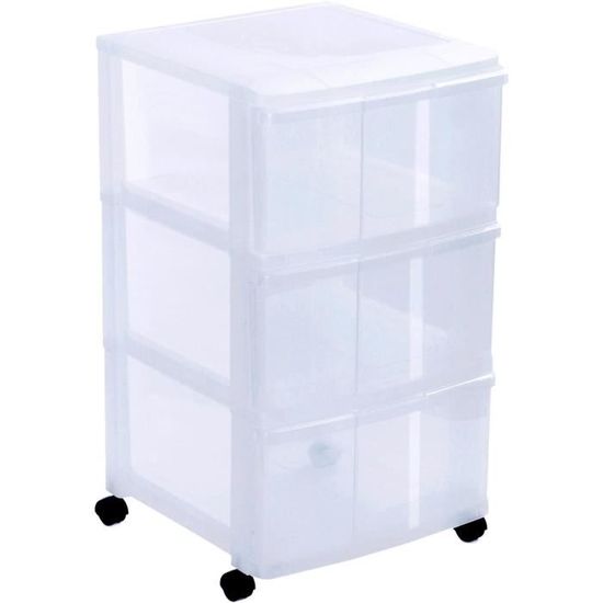 Tour De Rangement 3 Tiroirs Transparents | Roulettes, Fabriqué En France | Pour Bureau, Maison, Organisation
