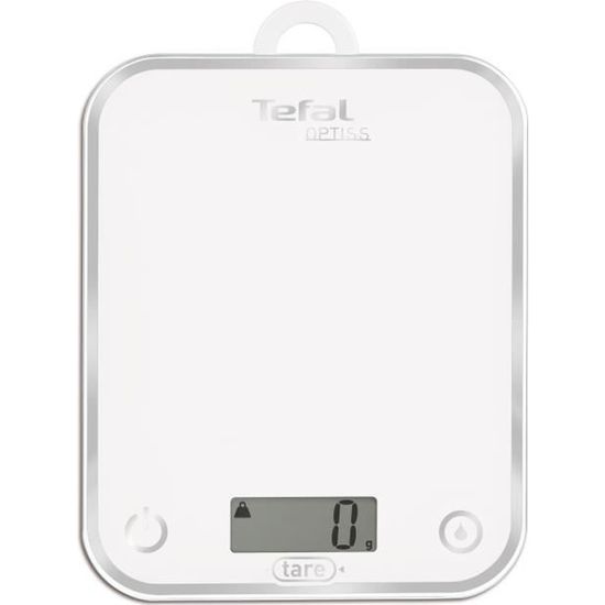 Balance de Cuisine TEFAL Optiss 5kg/1g Fonction Tare Conversion Liquide Ecran LCD Blanc