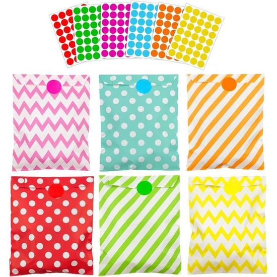 Lot De 20 Sachets Cadeaux En Papier Kraft | 24x13x8cm Avec Fond Plat | + 36 Autocollants Décoratifs | Pour Anniversaire, Mariage, Fêtes