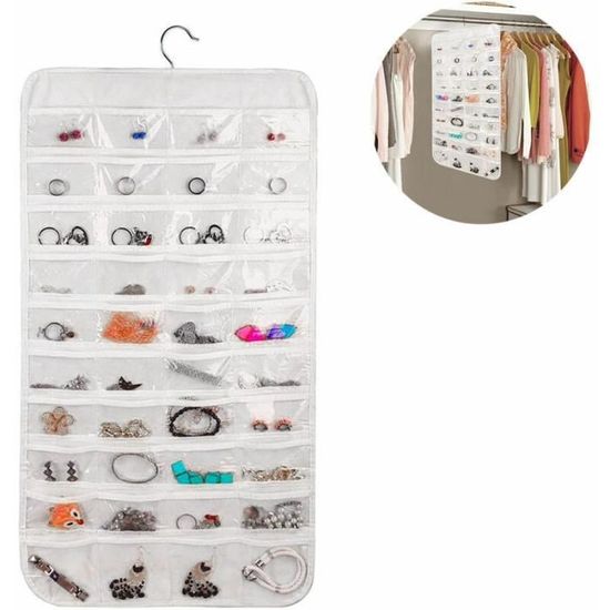 80 Pochettes Transparentes Présentoir à Bijoux,Organisateur de Bijoux à Suspendre,Grand Porte Bijoux Organiseur