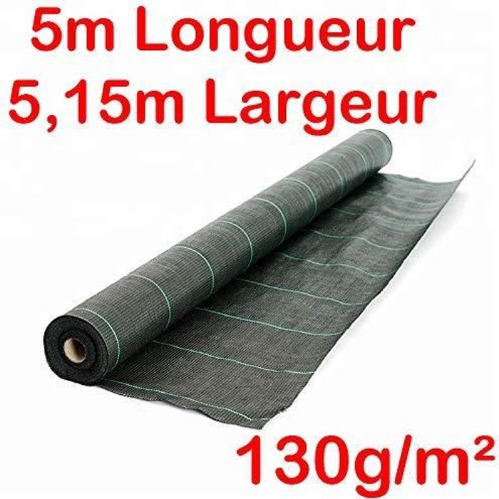 Largeur 5,15m Longueur 5m 130g/m2 Toile Bache de paillage tissée Anti-Mauvaises Herbes