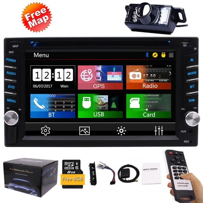 GRATUIT Caméra de sauvegarde inclus + nouveau design Double Din Car Stereo Lecteur DVD Navigation GPS Bluetooth Radio 2 Din tactile