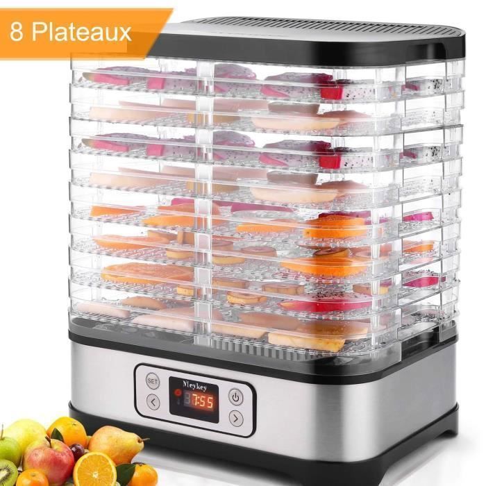 Déshydrateur alimentaire sans BPA 5 plateaux fruit hauteur Réglage température 35-70°C+Minuteur pour viande/bœuf/fruit/légume