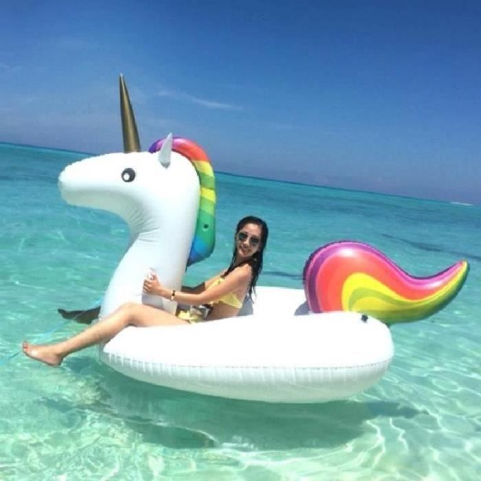 Bouée Femme Gonflable Unicorne Licorne Flotteur Siège Flamant Cheval Princesse ADULTE Plage Voyage 275X140X120CM 2-3 Personnes