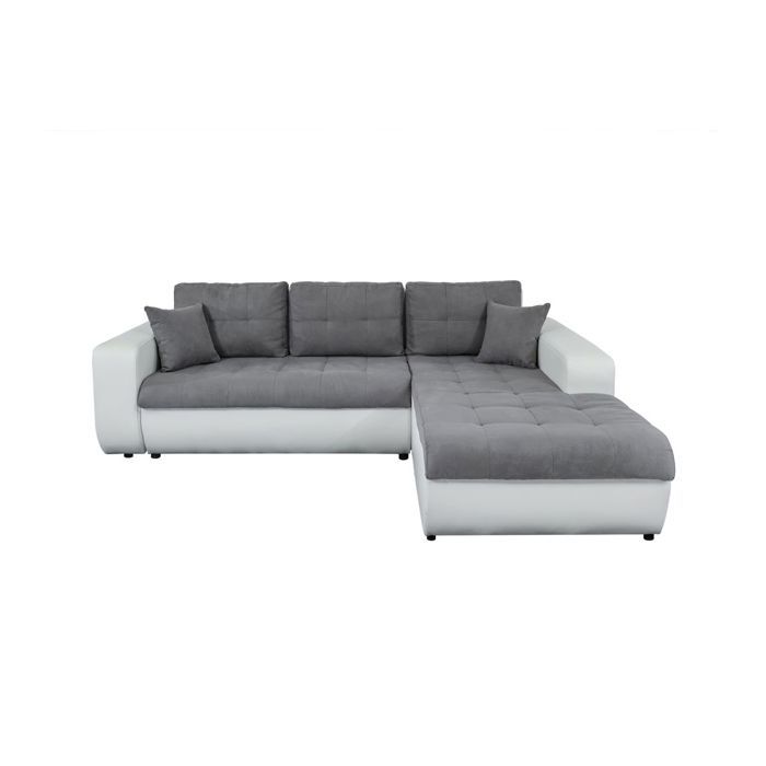 Canapé d'Angle Droit SUZIE Convertible en Simili et Microfibre Blanc - Gris