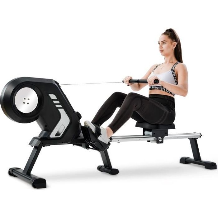 Merax Rameur magnétique pliable 150 kg, 8 Niveaux de résistance, LCD, Rail en Aluminium,Noir