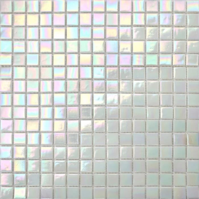 1 m2 Carrelage mosaïque en verre. perle blanc irisé chatoyante. 33 cm x 33 cm (MT0131)