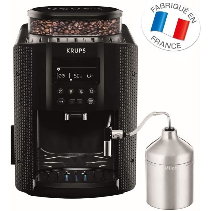 Machine à café à grain Machine à café broyeur grain Cafetière expresso Ecran LCD Nettoyage automatique Buse vapeur Pot à lait inox