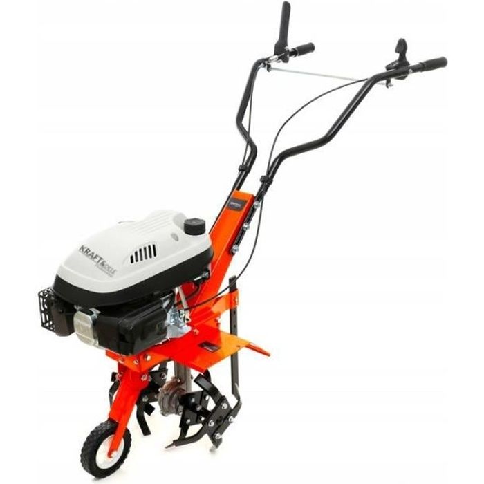 DCRAFT - Motobineuse thermique 139 cm3 puissance 3.6 kW - Outil jardinage - Fraises robustes - Régime 3000 tours/minute - Orange