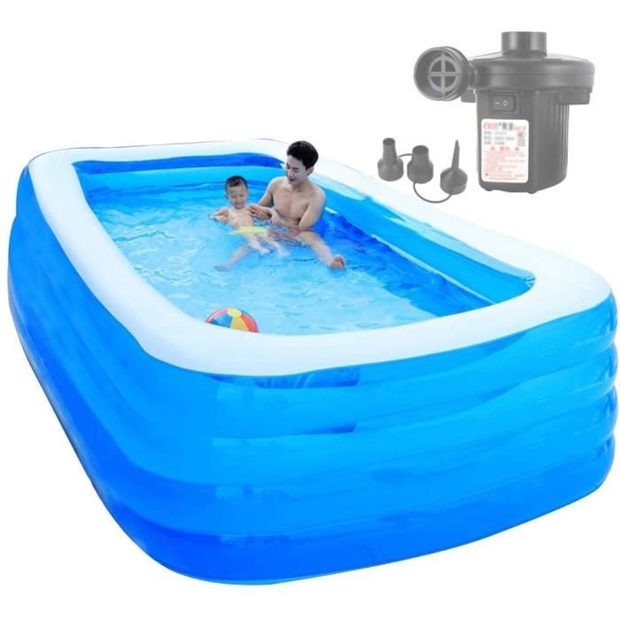 PISCINE COMPLETE - KIT PISCINE Piscine Gonflable Adulte avec Pompe à Air Profonde Interieur Rectangulaire Grande Piscine 24