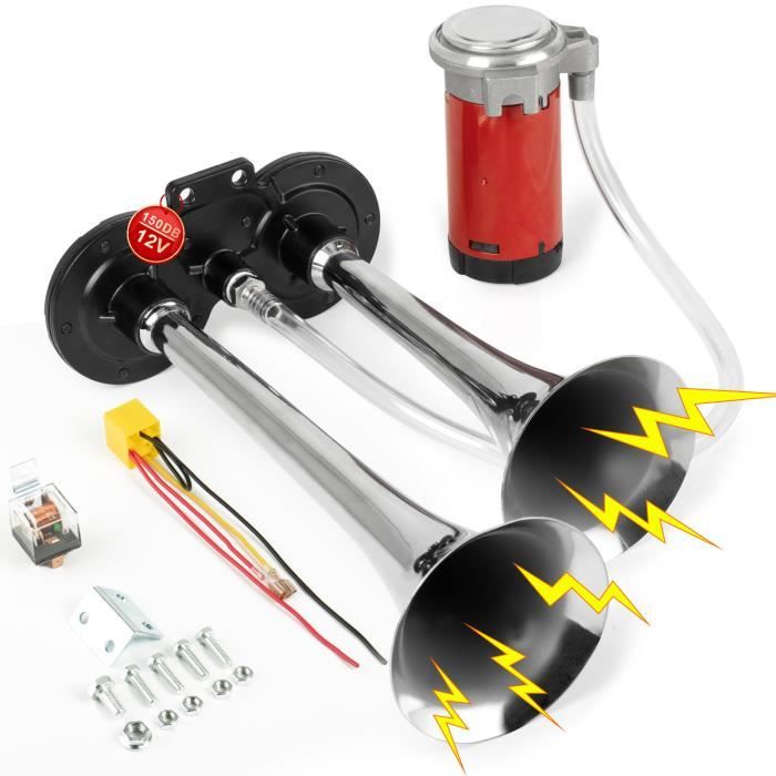 DZANKEN Klaxon Auto 12v 150db Double Tube Trompette Puissant Corne avec Compresseur d'Air pour Tous les Transports