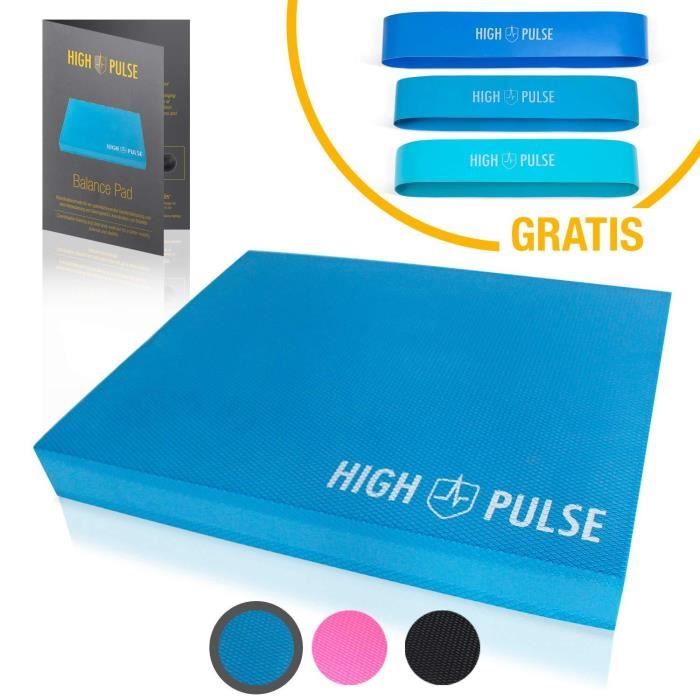 High Pulse Tapis d'équilibre (XXL) Balance Pad + bande fitness et poster d'exercice - Mousse d'équilibre pour rééduquer les muscles