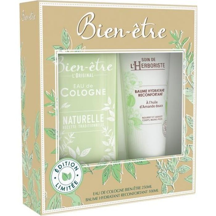 BIEN ETRE Coffret Eau de Cologne Naturelle Splash 250 ml + Baume Hydradant Amande 100 ml