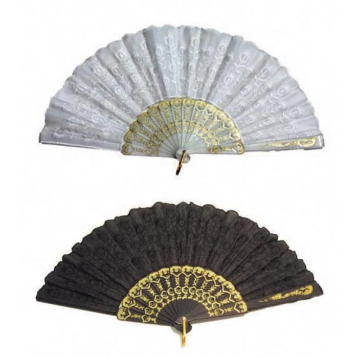 Eventail en tissu blanc ou noir