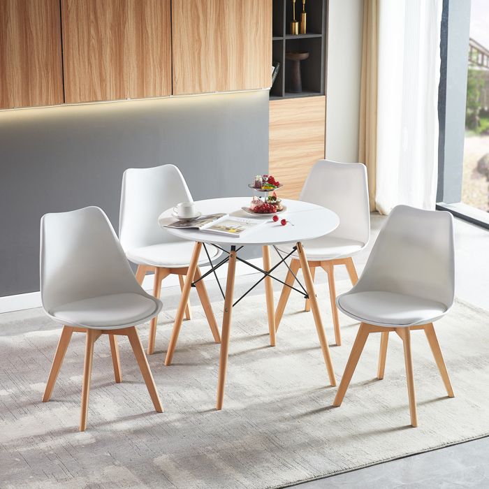 Dora Household Blanc Ronde Table en Table de Salle à Manger Scandinave pieds en Hêtre rond et sec