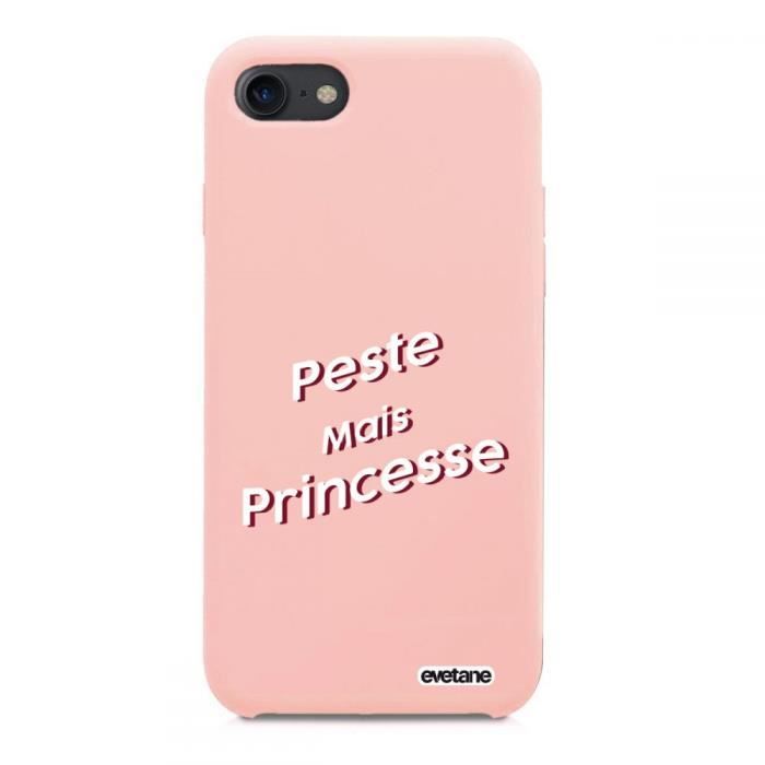 Coque iPhone 7/8 Silicone Liquide Douce rose pâle Peste mais Princesse Ecriture Tendance et Design Evetane