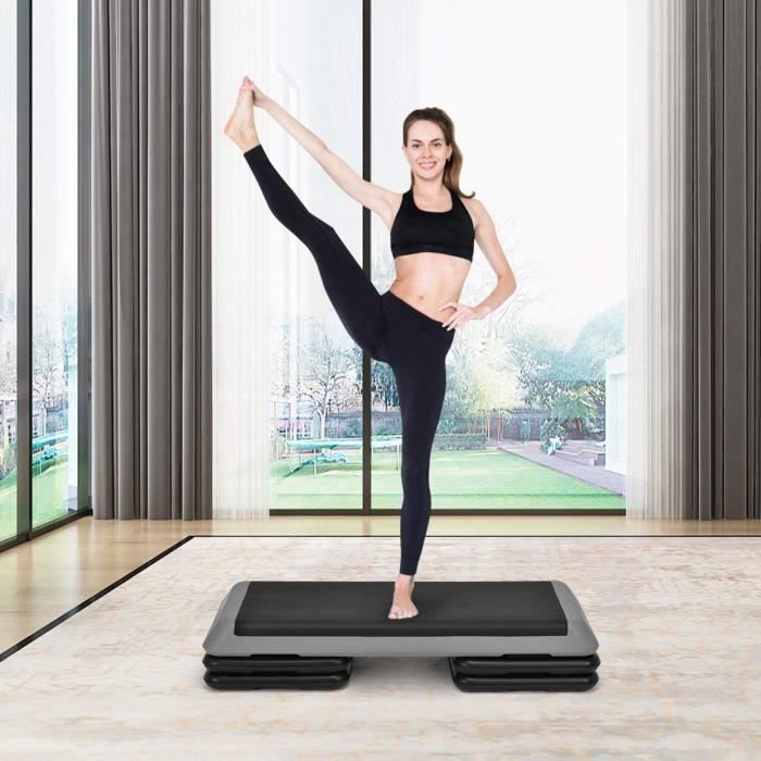 GOPLUS Stepper d'Aérobic,Pédale Fitness Aerobic Antidérapant à 3 Niveau Réglable avec Blocs Noir de Support pour Intérieur/Extérieur