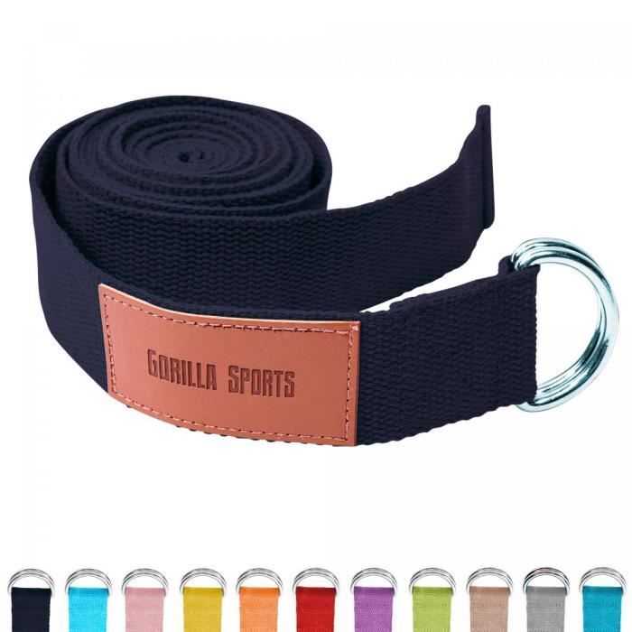 Sangle de Yoga Noire - 100% coton - Sangle pour étirements - Fermetures en métal