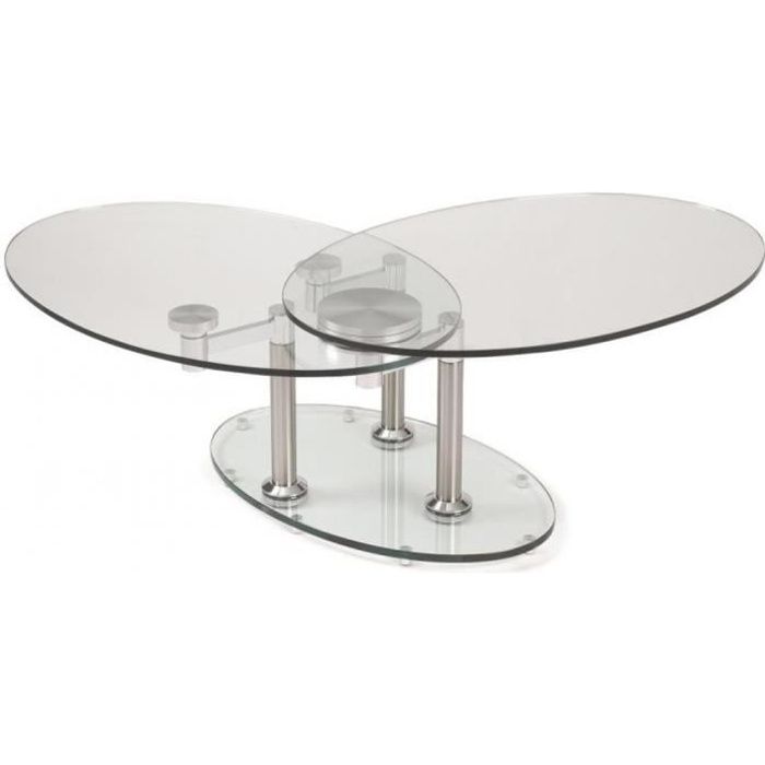 Table basse DOUBLE CHROME Ã plateaux pivotants en verre et acier chromé transparent Verre Inside75