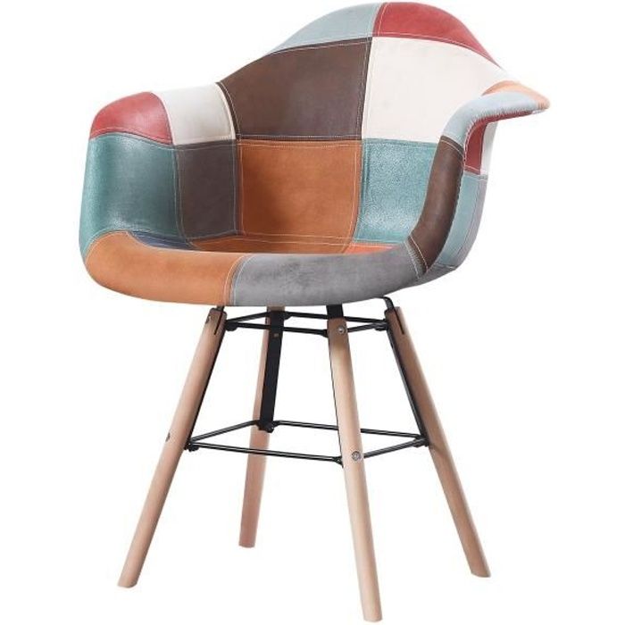 INAYA - 1 fauteuil scandinave - Cuir - Multicolore - pieds en bois et metal design salle a manger salon - 62 x 62 x 82 cm