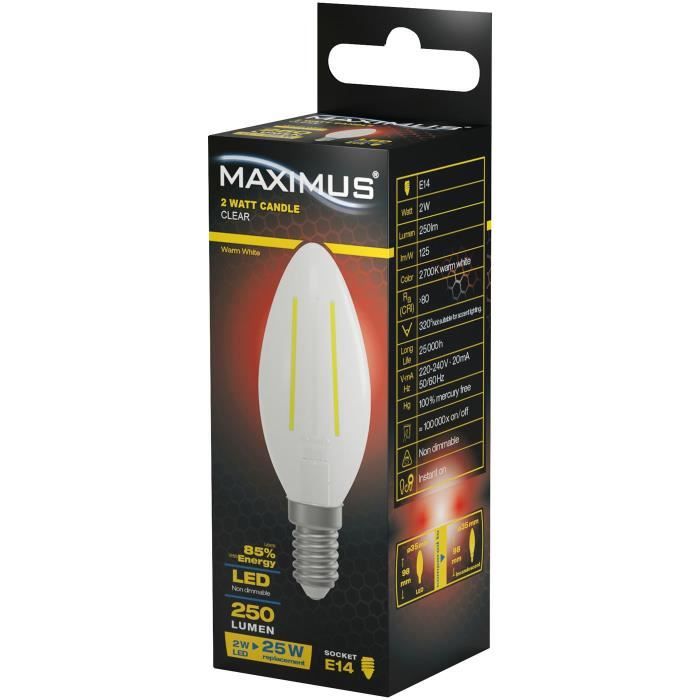 MAXIMUS Ampoule filament flamme E14 2W 250lm blanc chaud