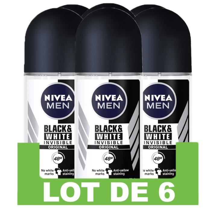 Nivea Men BW Black & White Invisible Original Roll-On Deodorant Antiperspirant Lot de 6 x 50ml