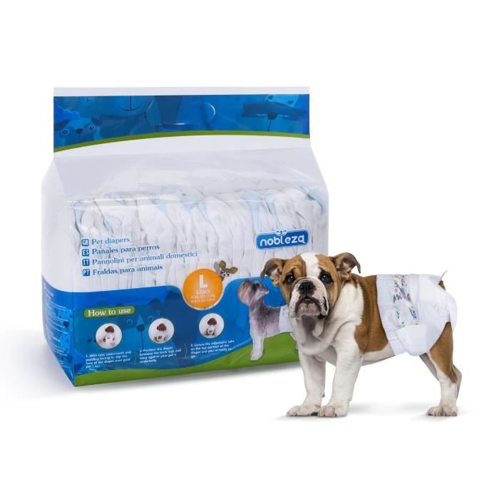 Nobleza - Pack de 12 couches jetables pour chien, bien-être et confort. Extra absorbantes. Taille L (5 à 8kg).