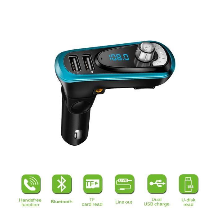 T16 Kit de voiture Bluetooth Lecteur MP3 de musique Modulateur Transmetteur FM Chargeur de voiture avec 2.1A USB double