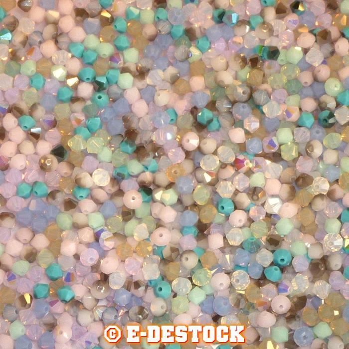 50 Perles Swarovski® Toupies 4mm MIX MULTICOLORE Tons Pastel