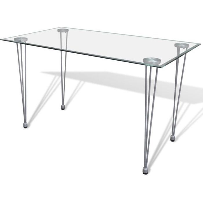 vidaXL Table salle à manger plateau en verre trempé, 120 x 70 x 75 cm