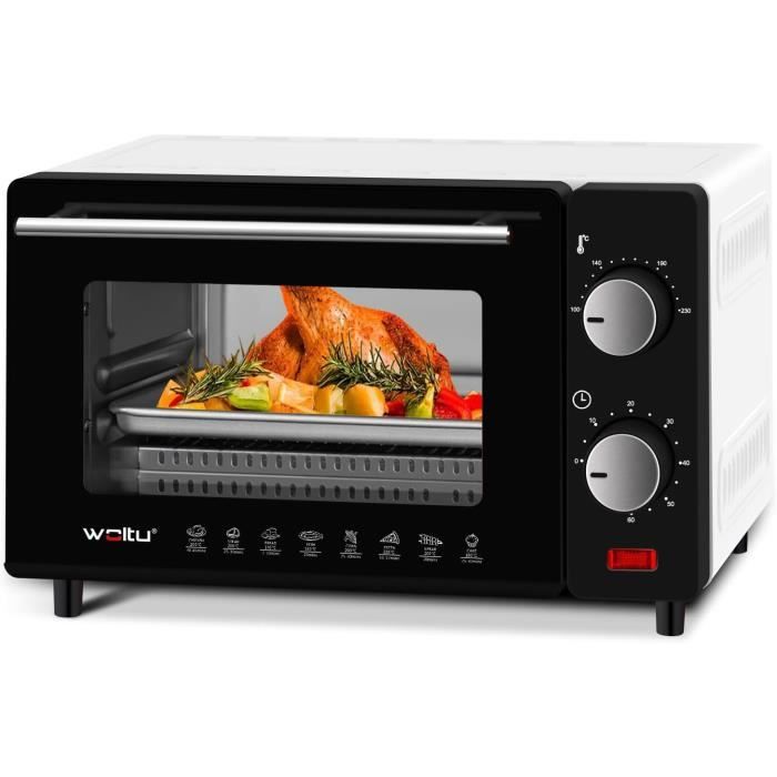 WOLTU Mini four électrique avec minuterie,Four à rôtir,12 Litres, 800 w, Blanc + Noir
