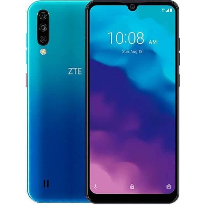 ZTE Blade A7 2020 3 Go / 64 Go Bleu (Bleu Lac) Double SIM Equipé d'un écran 6,1 ″ HD + avec encoche goutte d'eau et cadres réduits.